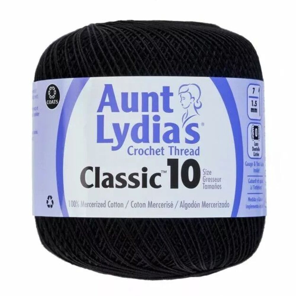 Aunt Lydia's ~ Crochet Thread ~ Classic Size 10 ~ 350 Yards - Black